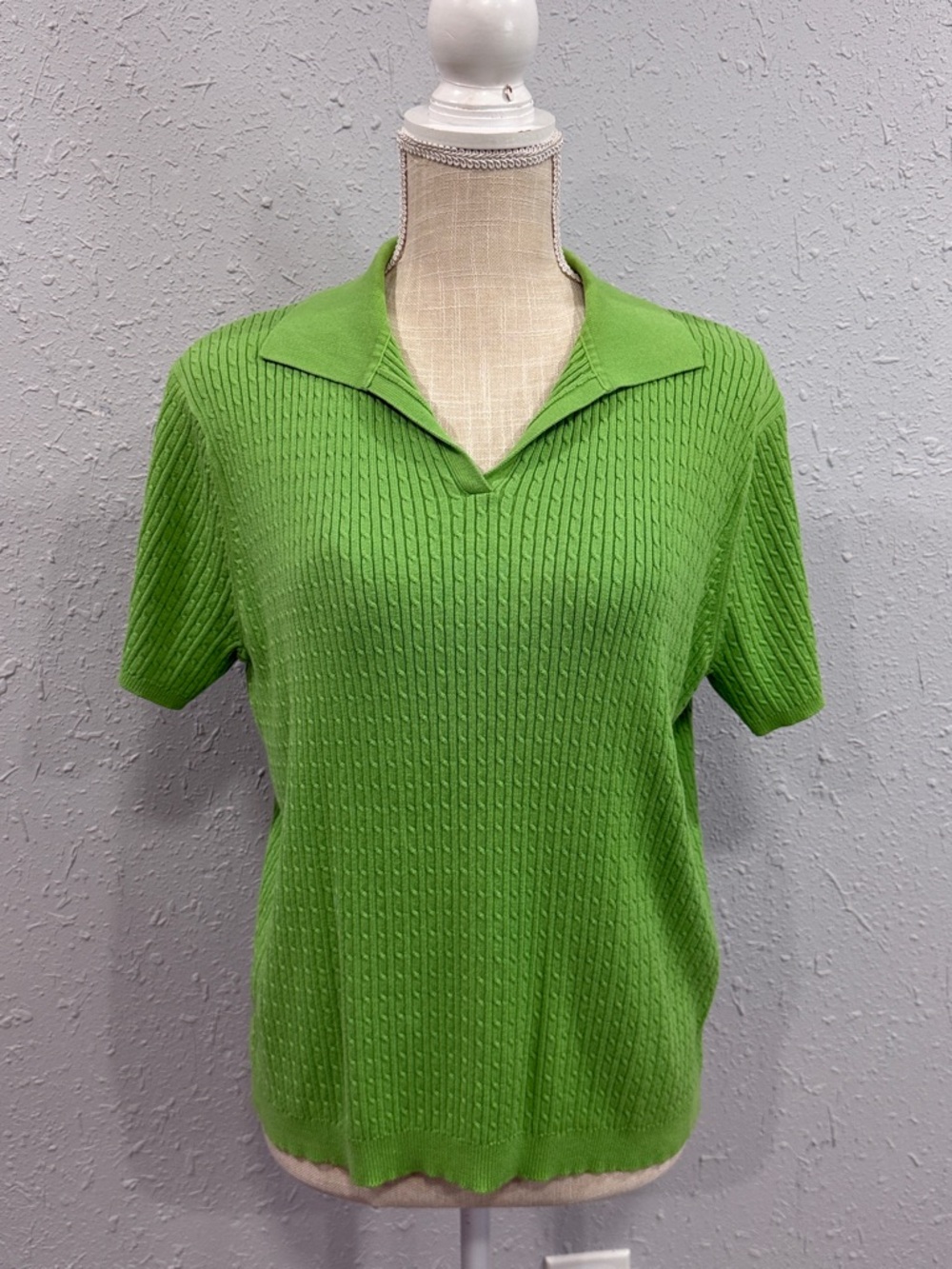 Y2K Cable Knit Polo Sweater‎ Green Preppy Old Money Equestrian